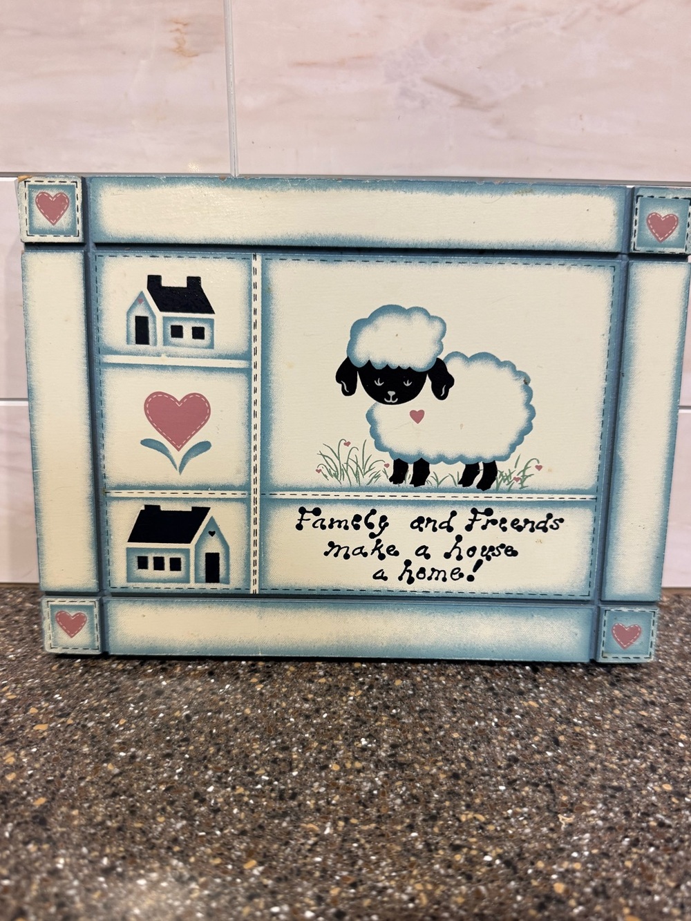 Decorative Cream and Blue Sheep Wall Plaque - Family Quote